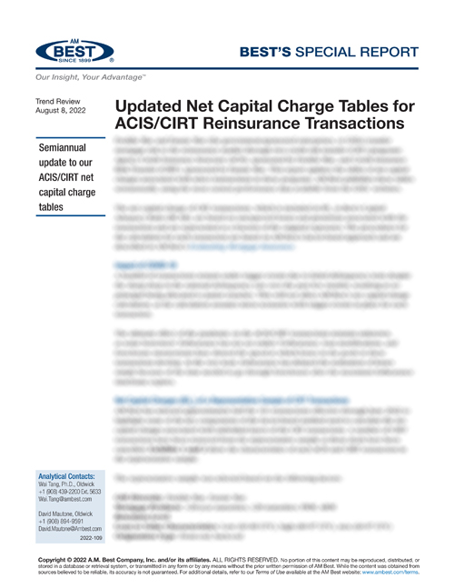 Special Report: Updated Net Capital Charge Tables for ACIS/CIRT Reinsurance Transactions