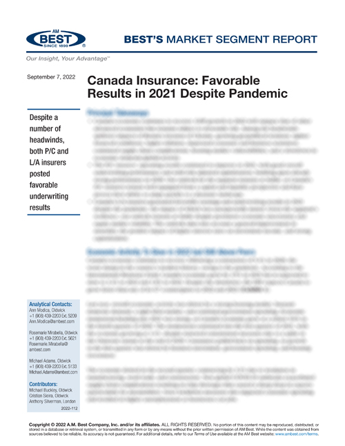 Market Segment Report: Canada Insurance: Favorable Results in 2021 Despite Pandemic