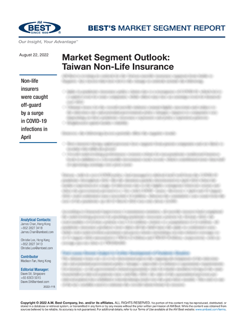 Market Segment Report: Market Segment Outlook: Taiwan Non-Life Insurance