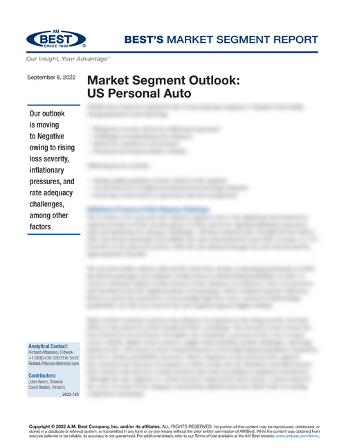 Market Segment Report: Market Segment Outlook: US Personal Auto