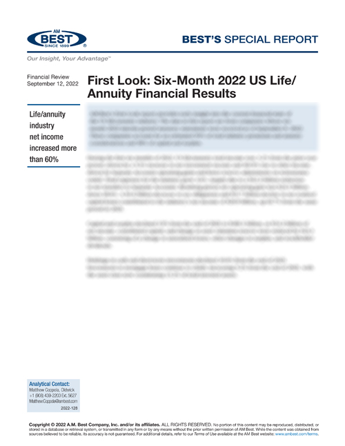 Special Report: First Look: Six-Month 2022 US Life/Annuity Financial Results