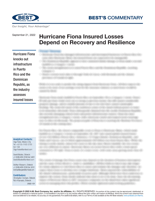 Commentary: Hurricane Fiona Insured Losses Depend on Recovery and Resilience