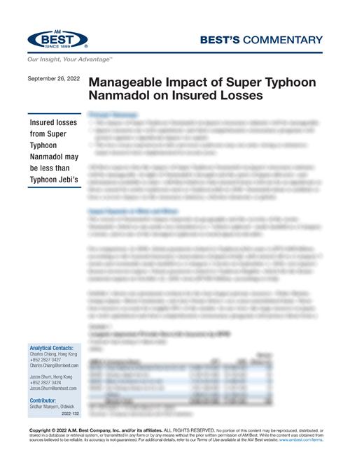 Commentary: Manageable Impact of Super Typhoon Nanmadol on Insured Losses