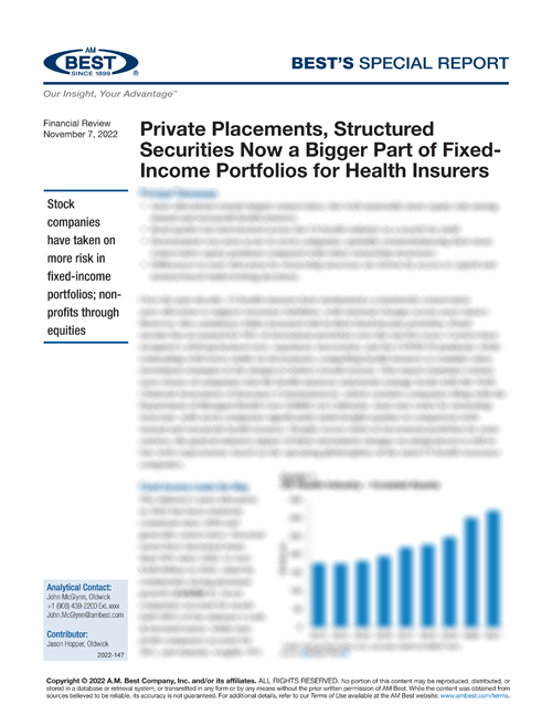 Special Report: Private Placements, Structured Securities Now a Bigger Part of Fixed-Income Portfolios for Health Insurers