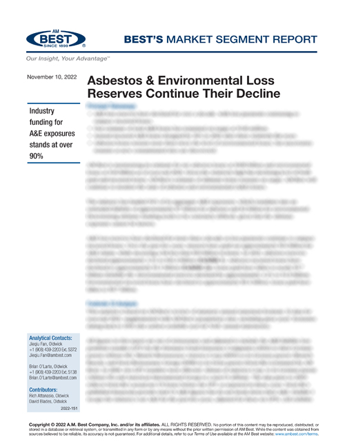 Market Segment Report: Asbestos & Environmental Loss Reserves Continue Their Decline