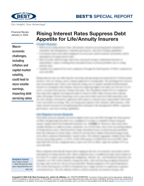 Special Report: Rising Interest Rates Suppress Debt Appetite for Life/Annuity Insurers