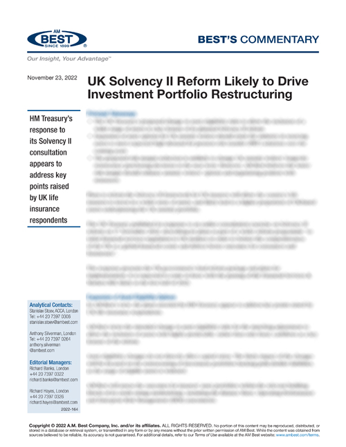 Commentary: UK Solvency II Reform Likely to Drive Investment Portfolio Restructuring