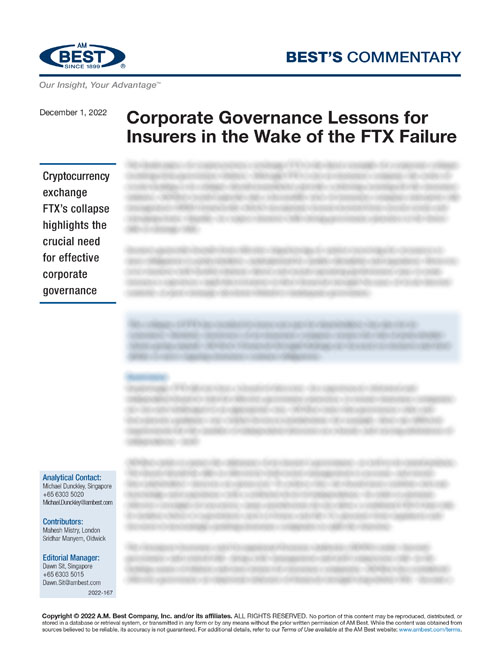 Commentary: Corporate Governance Lessons for Insurers in the Wake of the FTX Failure