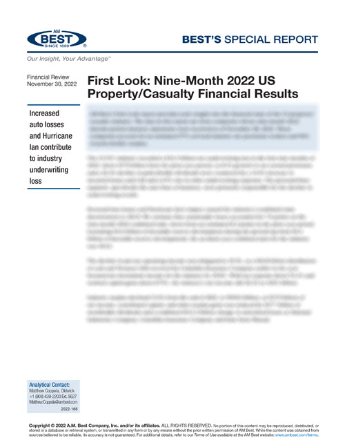 Special Report: First Look: Nine-Month 2022 US Property/Casualty Financial Results