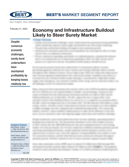 Market Segment Report: Economy and Infrastructure Buildout Likely to Steer Surety Market