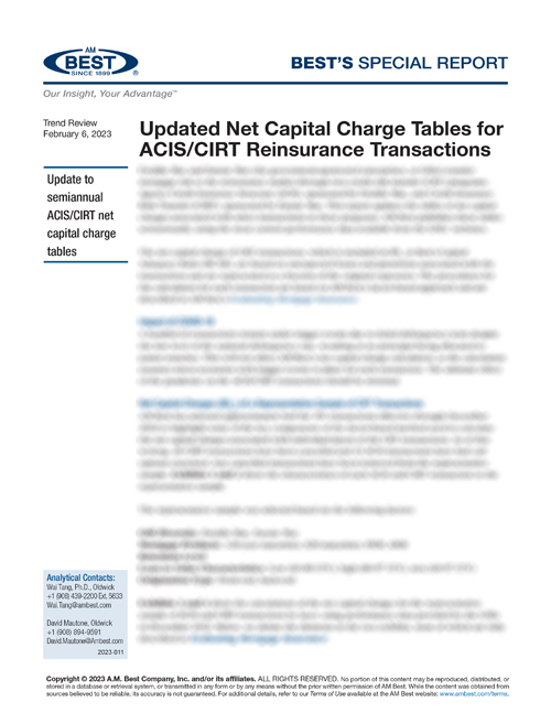 Special Report: Updated Net Capital Charge Tables for ACIS/CIRT Reinsurance Transactions