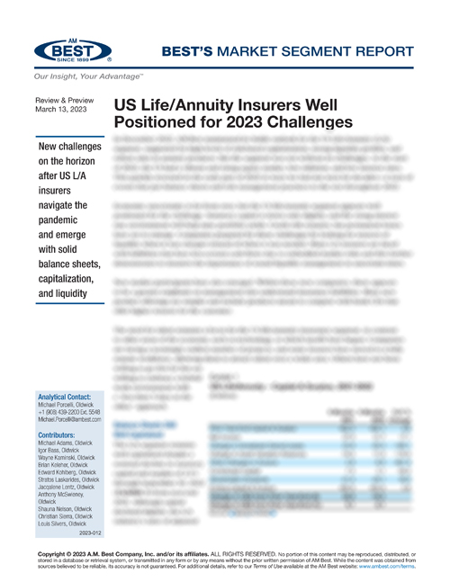 Market Segment Report: US Life/Annuity Insurers Well Positioned for 2023 Challenges