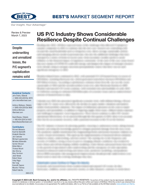 Market Segment Report: US P/C Industry Shows Considerable Resilience Despite Continual Challenges