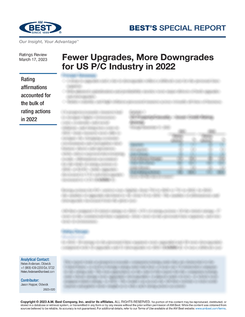 Special Report: Fewer Upgrades, More Downgrades for US P/C Industry in 2022