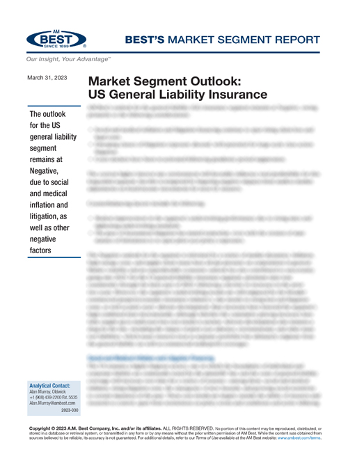 Market Segment Report: Market Segment Outlook: US General Liability Insurance