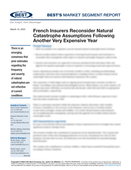 Market Segment Report: French Insurers Reconsider Natural Catastrophe Assumptions Following Another Very Expensive Year