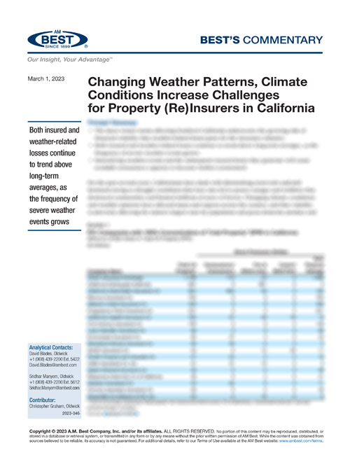 Commentary: Changing Weather Patterns, Climate Conditions Pose New Challenges for Property (Re)Insurers in California