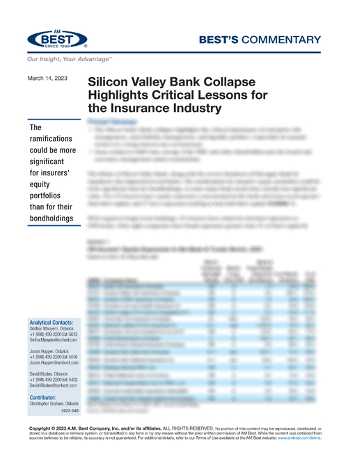Commentary: Silicon Valley Bank Collapse Highlights Critical Lessons for the Insurance Industry
