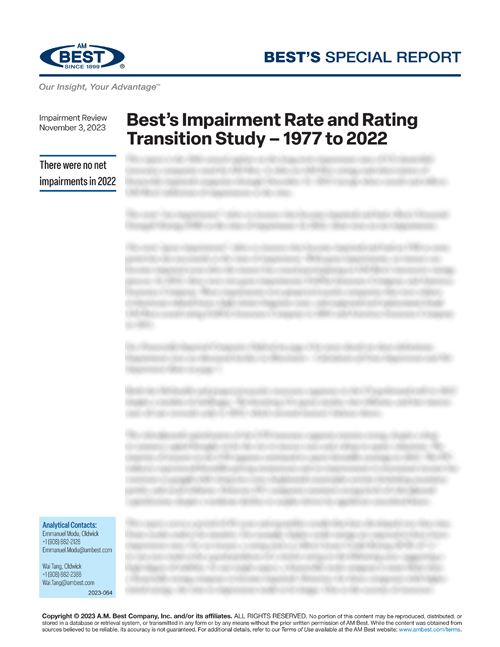 Special Report: Best’s Impairment Rate and Rating Transition Study – 1977 to 2022