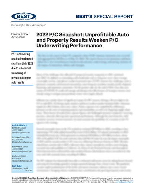 Special Report: 2022 P/C Snapshot: Unprofitable Auto and Property Results Weaken P/C Underwriting Performance
