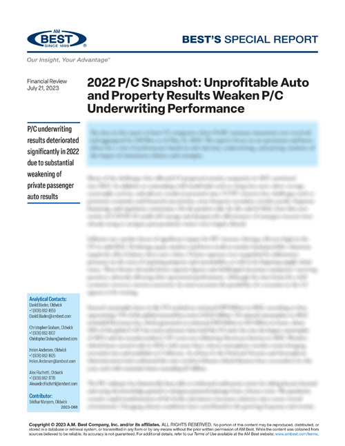 Special Report: 2022 P/C Snapshot: Unprofitable Auto and Property Results Weaken P/C Underwriting Performance