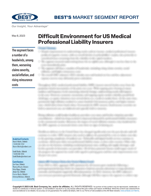 Market Segment Report: Difficult Environment for US Medical Professional Liability Insurers
