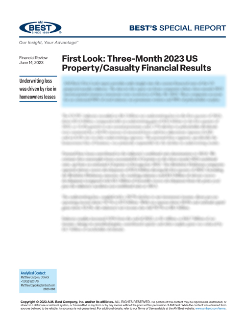 Special Report: First Look: Three-Month 2023 US Property/Casualty Financial Results
