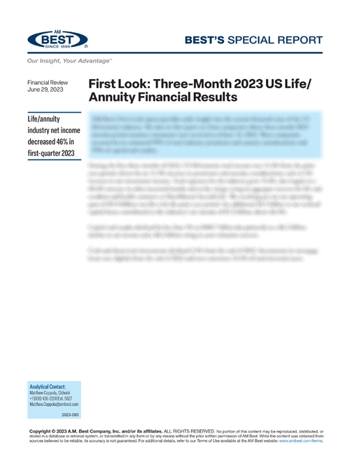 Special Report: First Look: Three-Month 2023 US Life/Annuity Financial Results
