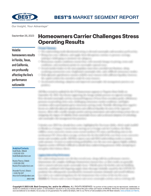 Market Segment Report: Homeowners Carrier Challenges Stress Operating Results