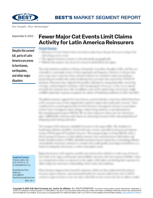 Market Segment Report: Fewer Major Cat Events Limit Claims Activity for Latin America Reinsurers