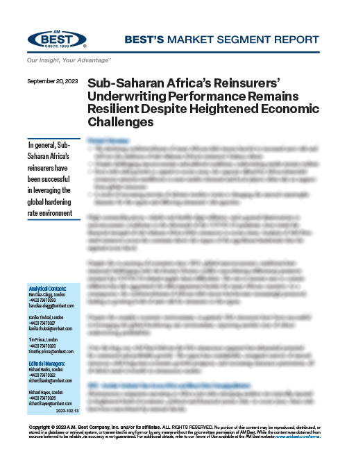Market Segment Report: Sub-Saharan Africa’s Reinsurers’ Underwriting Performance Remains Resilient Despite Heightened Economic Challenges