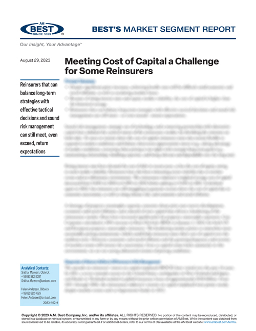 Market Segment Report: Meeting Cost of Capital a Challenge for Some Reinsurers