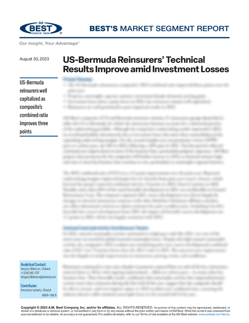 Market Segment Report: US-Bermuda Reinsurers’ Technical Results Improve amid Investment Losses