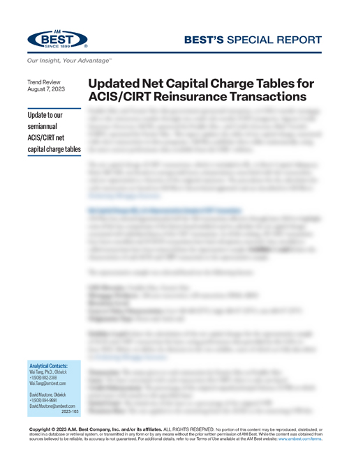 Special Report: Updated Net Capital Charge Tables for ACIS/CIRT Reinsurance Transactions