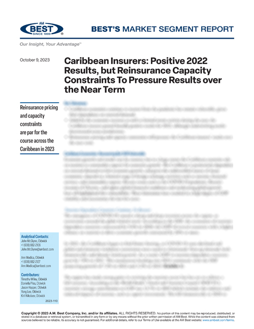 Market Segment Report: Caribbean Insurers: Positive 2022 Results, but Reinsurance Capacity Constraints To Pressure Results over the Near Term