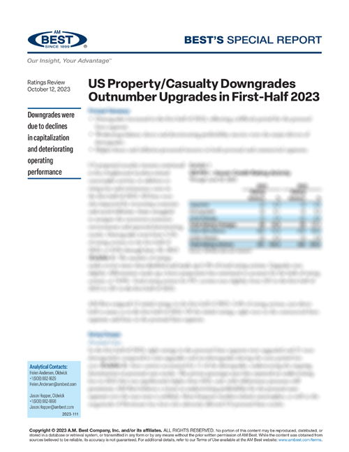 Special Report: US Property/Casualty Downgrades Outnumber Upgrades in First-Half 2023