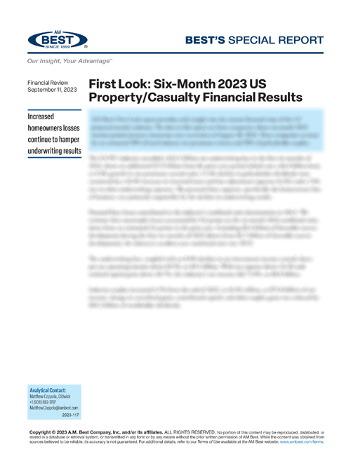 Special Report: First Look: Six-Month 2023 US Property/Casualty Financial Results