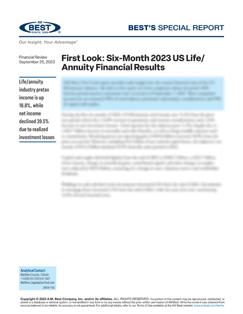 Special Report: First Look: Six-Month 2023 US Life/Annuity Financial Results