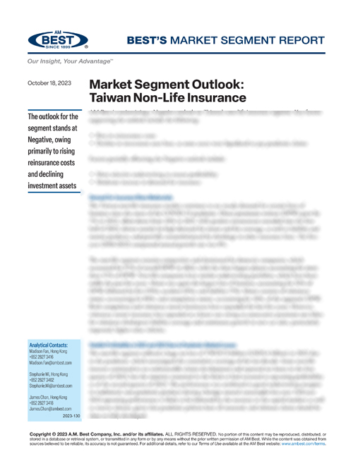 Market Segment Report: Market Segment Outlook: Taiwan Non-Life Insurance
