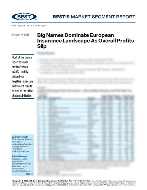 Market Segment Report: Big Names Dominate European Insurance Landscape As Overall Profits Slip