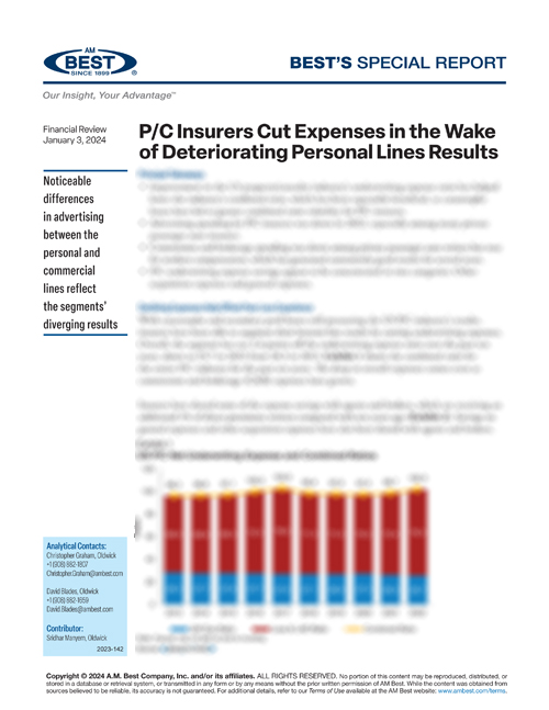 Special Report: P/C Insurers Cut Expenses in the Wake of Deteriorating Personal Lines Results