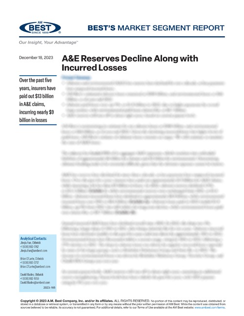 Market Segment Report: A&E Reserves Decline Along with Incurred Losses 