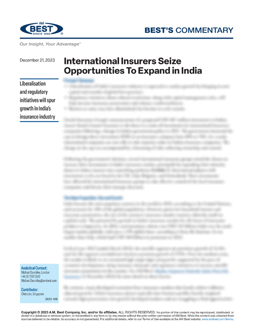 Commentary: International Insurers Seize Opportunities To Expand in India