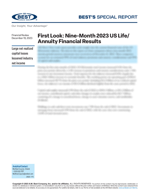 Special Report: First Look: Nine-Month 2023 US Life/Annuity Financial Results