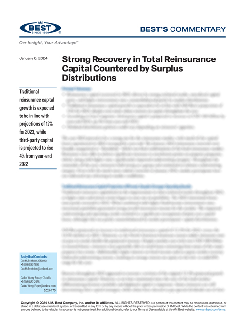 Commentary: Strong Recovery in Total Reinsurance Capital Countered by Surplus Distributions
