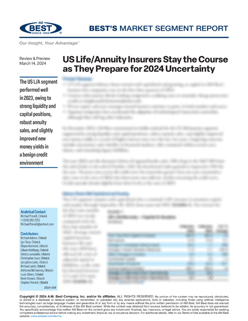 Market Segment Report: US Life/Annuity Insurers Stay the Course as They Prepare for 2024 Uncertainty