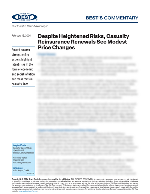 Commentary: Despite Heightened Risks, Casualty Reinsurance Renewals See Modest Price Changes