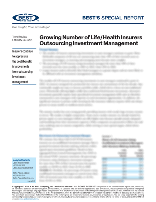 Special Report: Growing Number of Life/Health Insurers Outsourcing Investment Management