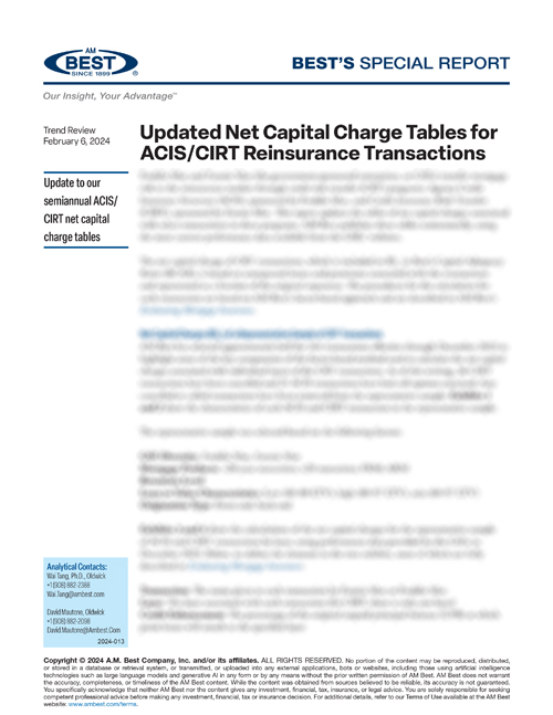 Special Report: Updated Net Capital Charge Tables for ACIS/CIRT Reinsurance Transactions 