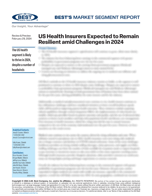Market Segment Report: US Health Insurers Expected to Remain Resilient amid Challenges in 2024